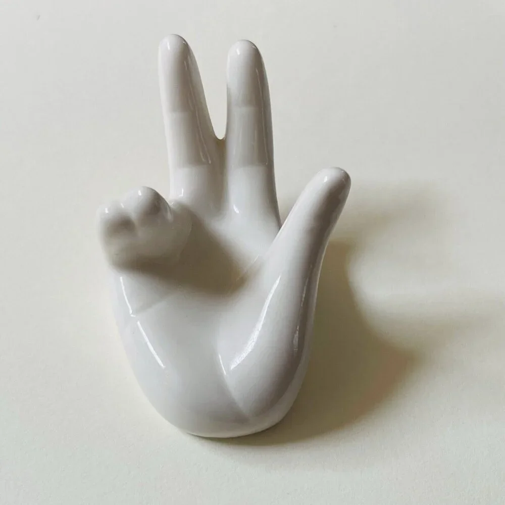 White Porcelain Hand Shaped Trinket Dish Ring Holder Chopstick Home Decor White